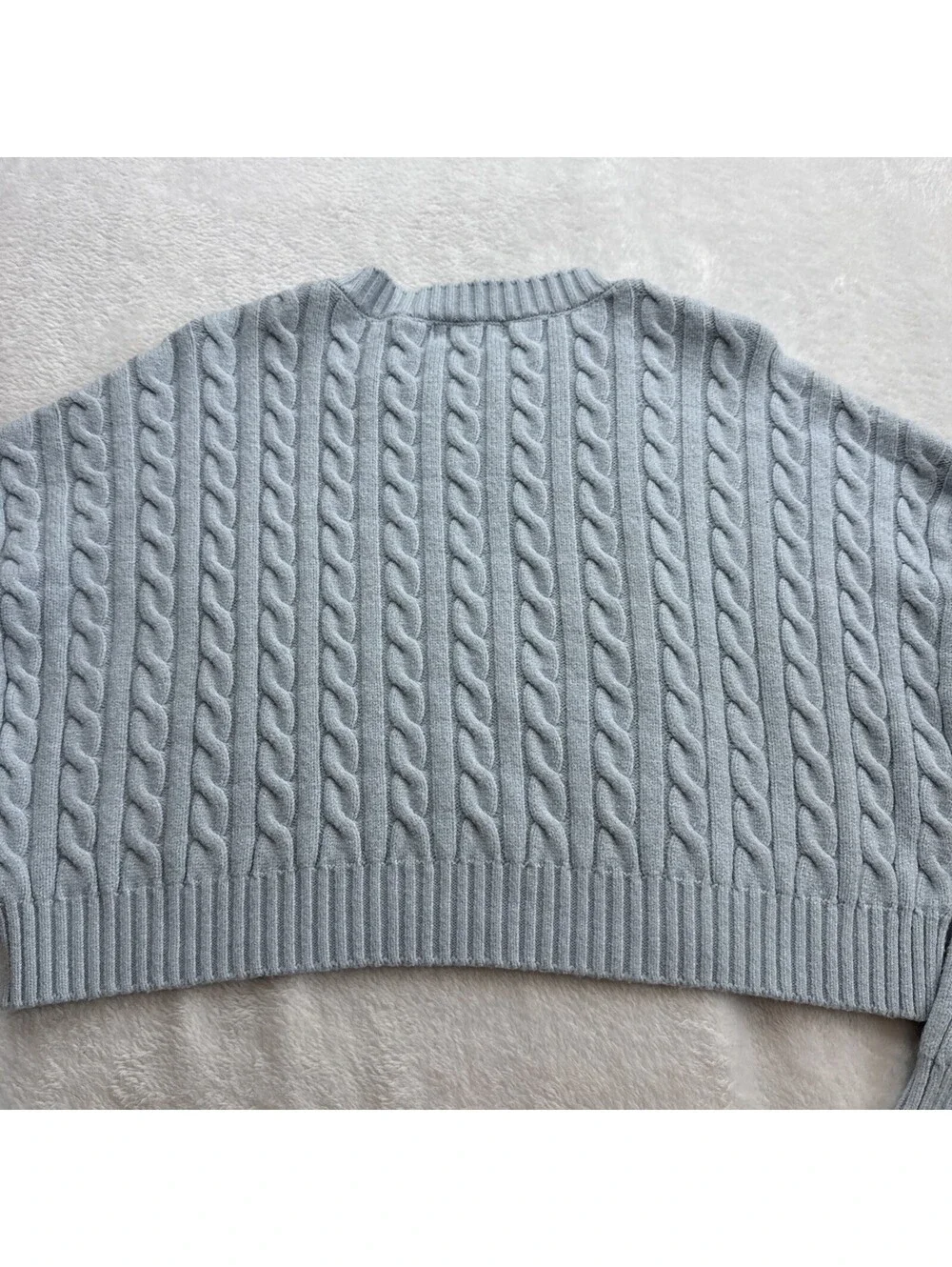 Alter'd States Women's Light Blue Cable Knit Cropped Soft Sweater Small (2460)
